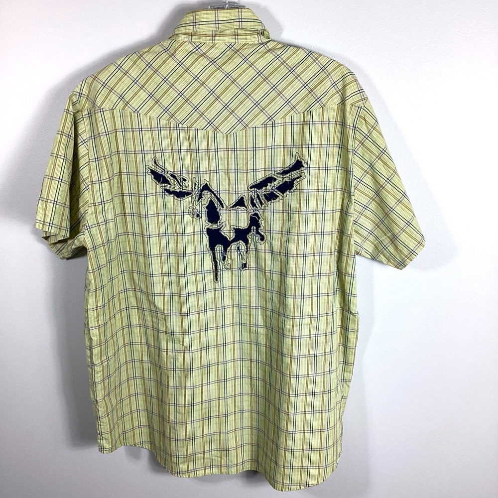 Highland Outfitters Western Pearl‎ Snap Plaid Shirt Pegasus on Back Men’s Large